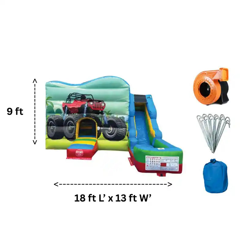 Monster Truck Bounce House Combo with Slide and Removable Pool
