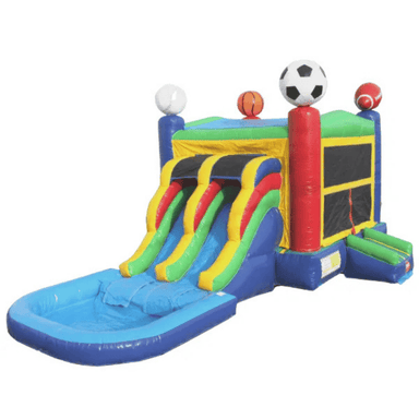 Moonwalk USA 2-Lane Sports Bouncy House Combo w/ Pool Front Right View