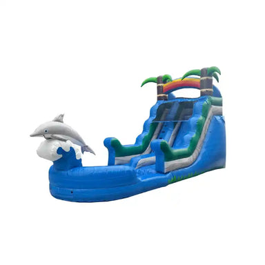 14ft Dolphin Splash Inflatable Water Slide – Inflate-O Jumpers Front Left View