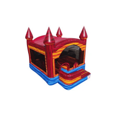 5-in-1 Red Marble Castle Combo – Premium Marble Design Bounce House Front Right Corner View