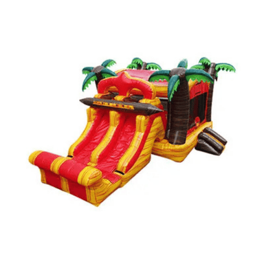 27ft Dual Lane Sunny Tropical Combo – Vibrant Island Bounce House with Dual Slides Front Right Alternate View