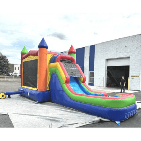rainbow combo bounce house wet dry construction ladder view 15oz knife-coated rip-stop vinyl small large art panel compatible commercial grade tower