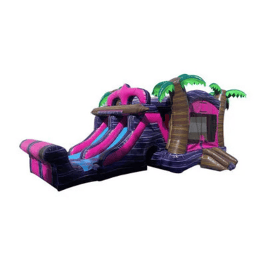 27ft Dual Lane Vibrant Tropical Combo – Bold Colorful Inflatable with Dual Slide Setup Front Right Alternate View