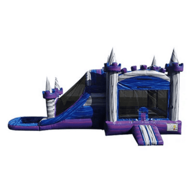27ft Sapphire Marble Combo – Premium Blue Marble Bounce House with Slide Front View