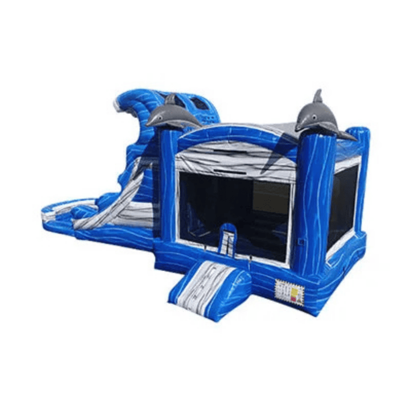 27ft Wavy Splash Marble Combo – Wave-Themed Inflatable with Bounce and Slide Front Left View