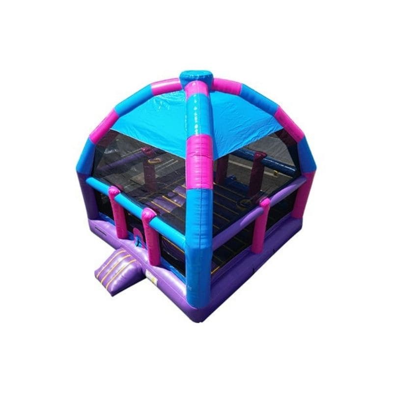 Bouncing Angels 20ft Princess Bongo Bounce House with Basketball Hoops Front Top Left View