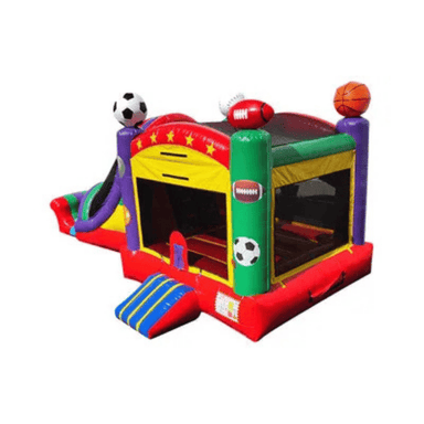 27ft Sports Combo – Multi-Sport Inflatable Bounce House with Slide for Events Front Right View