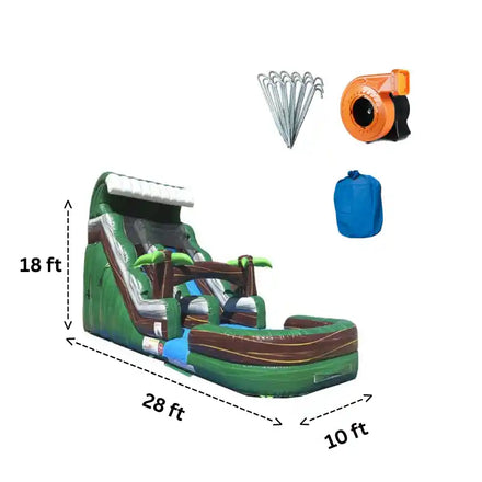 18 FT Green Commercial Water Slide Dimensions and Accessories