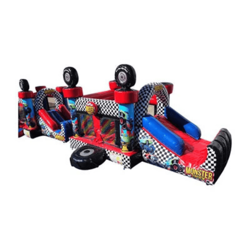 Fun Size Monster Truck Combo – Compact Racing Inflatable for Smaller Yards Front Left Alternate View