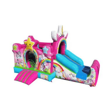 Fun Size Unicorn Combo – Magical Themed Bounce House Front Left View