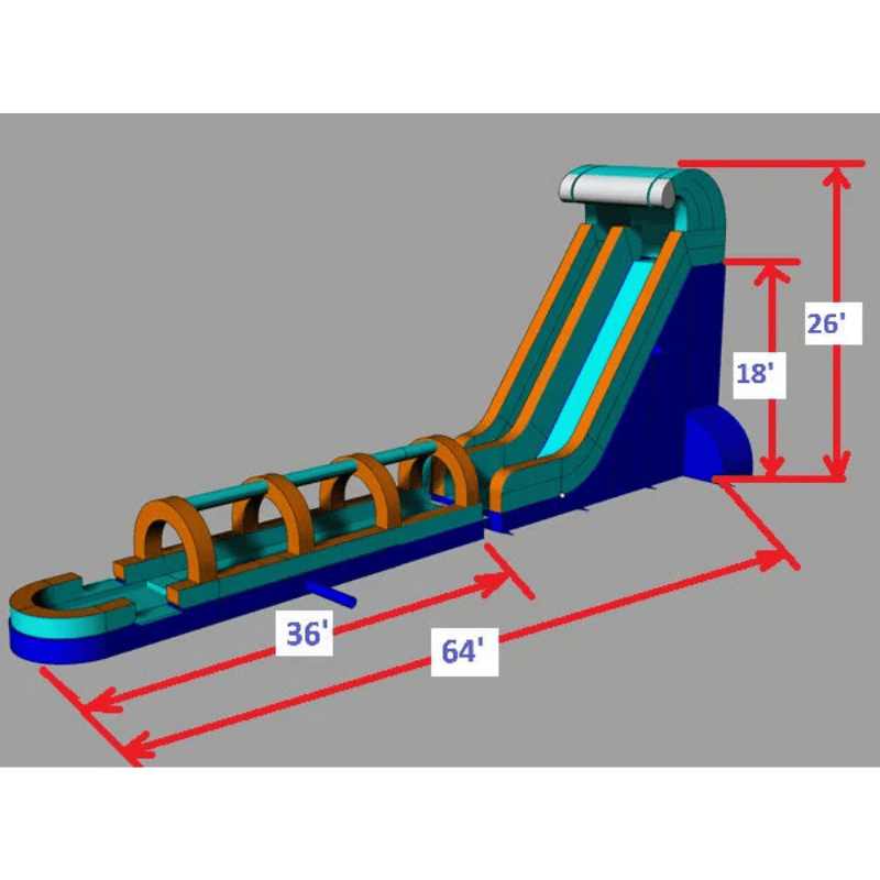 Moonwalk USA 26'H Screamer Slide with Slip n Splash Dimensions View