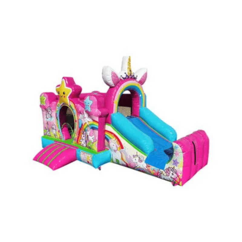 Fun Size Unicorn Combo – Magical Themed Bounce House Front Left View Alternate View