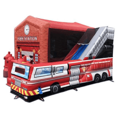 Moonwalk USA Fire Station Bouncy House Combo Wet n Dry Front Left View