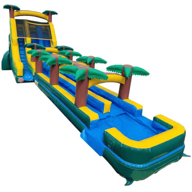 Moonwalk USA 19'H 2-Lane Palm Tree Screamer Slide w/ Slip n Splash Front Right View
