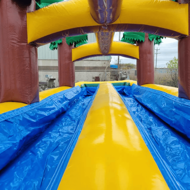 Moonwalk USA 19'H 2-Lane Palm Tree Screamer Slide w/ Slip n Splash Dual Overpass View