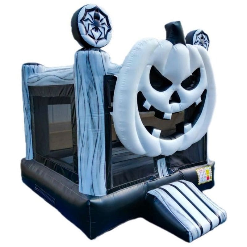 Bouncing Angels White Pumpkin Inflatable Jumper - 13 FT Halloween Bounce House Front Right View