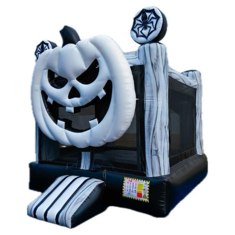Bouncing Angels White Pumpkin Inflatable Jumper - 13 FT Halloween Bounce House Front Left View