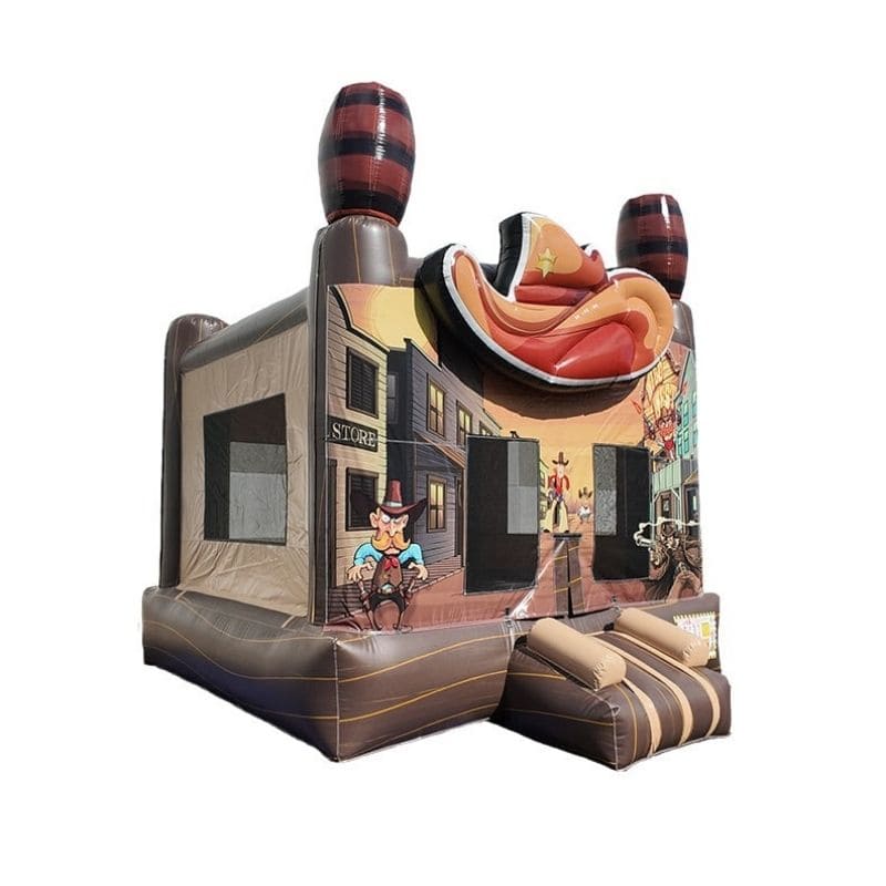 Bouncing Angels 3D Western Jumper Bounce House Cowboy Themed Front Right View