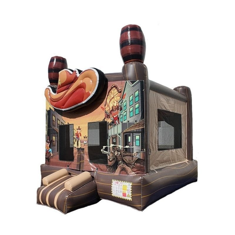 Bouncing Angels 3D Western Jumper Bounce House Cowboy Themed Front Left View