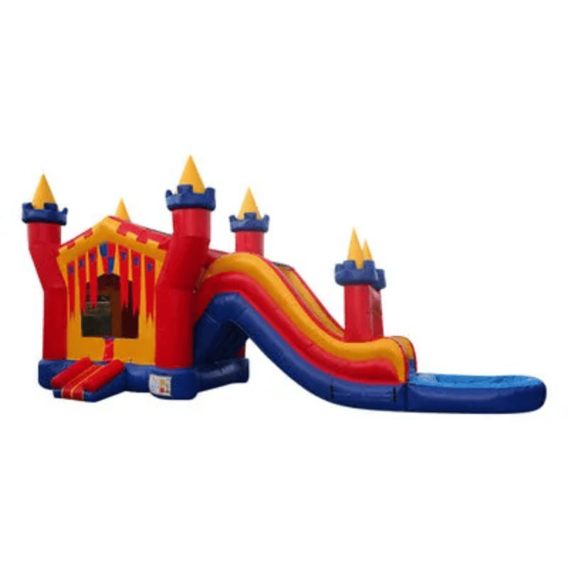 3D Castle Combo – Detailed Castle Bounce House with Slide for Rentals Front Left View