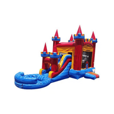 23ft Fun Size Castle Combo – Compact Castle Inflatable for Backyard Rentals Front Right View