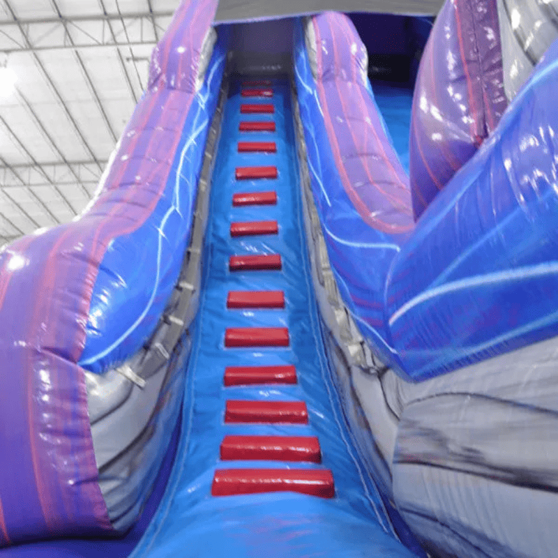 Moonwalk USA 22'H 2-Lane Purple Screamer Slide w/ Slip n Splash Ladder View