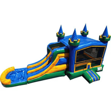 27ft Emerald Castle Combo – Majestic Green Inflatable Unit for Rentals Front Top Right View