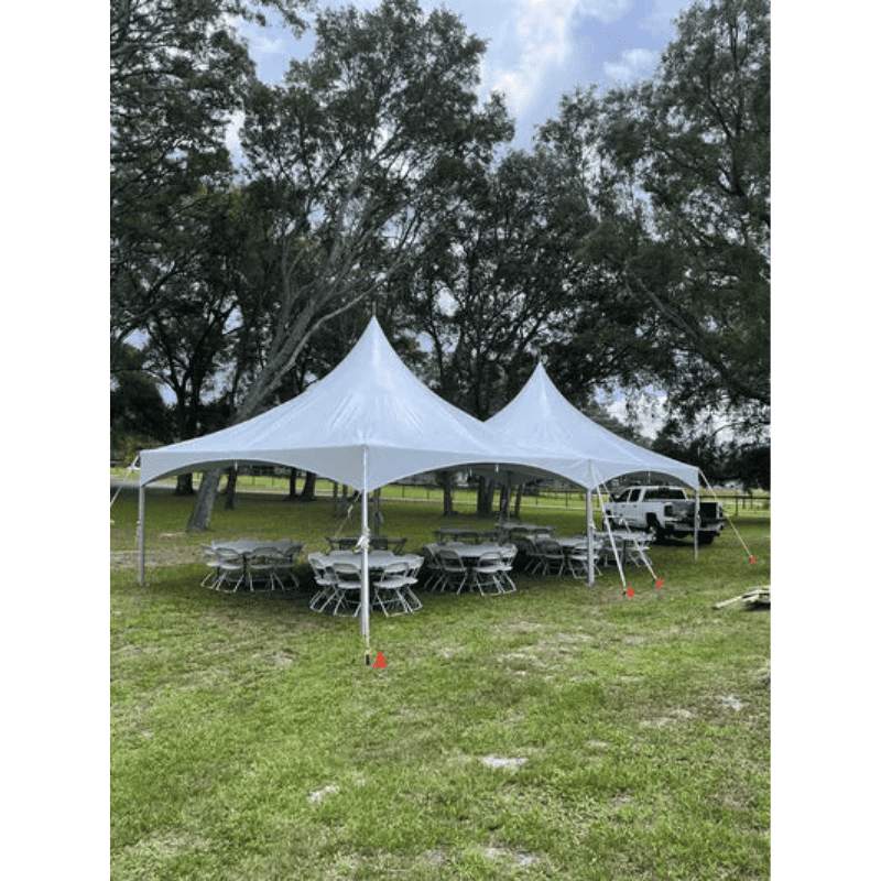 20x20 High Peak Cross Cable Frame Tent Double Unit at Outside Venue