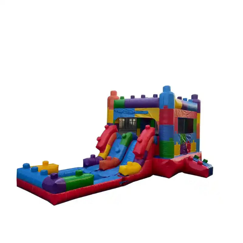 Block Party Dual Lane Combo Bounce House – Inflate-O Jumpers Front Right View