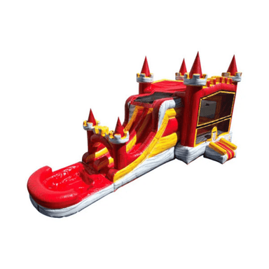 27ft Red Hot Lava Castle Combo – Volcano-Themed Inflatable for Fiery Fun Front Right View