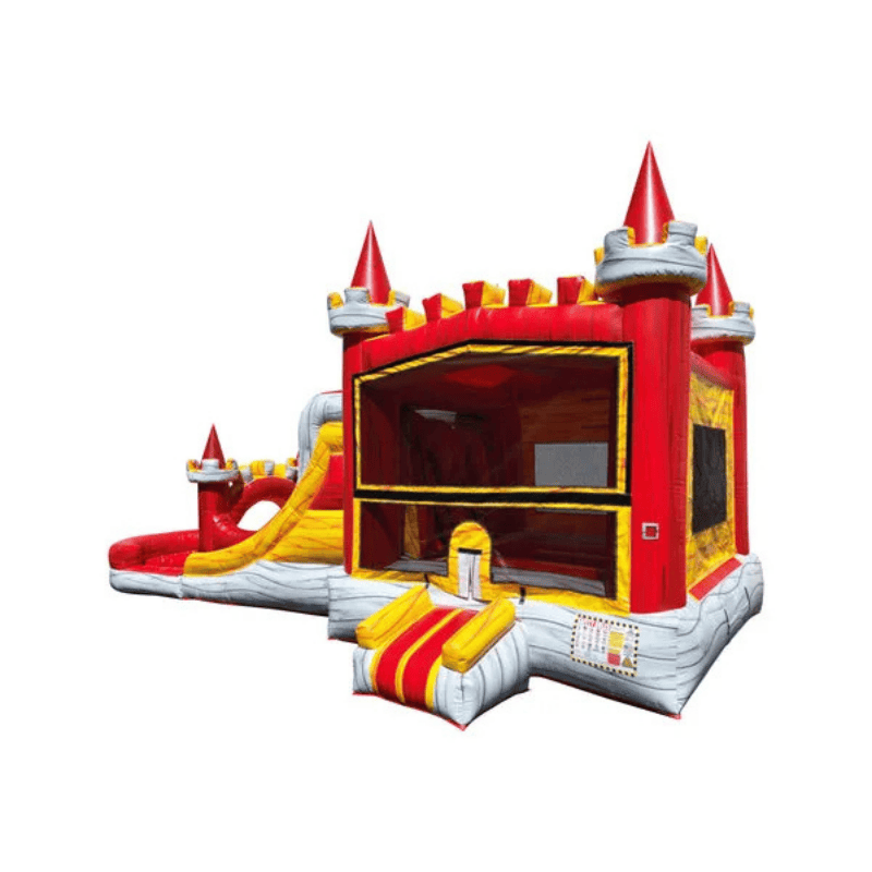 27ft Red Hot Lava Castle Combo – Volcano-Themed Inflatable for Fiery Fun Front Left View