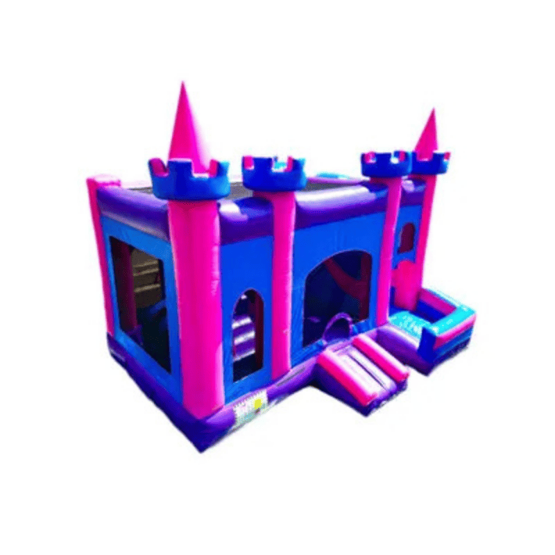 6-in-1 Princess Combo – Royalty-Themed Inflatable Bounce House & Slide Front Right View