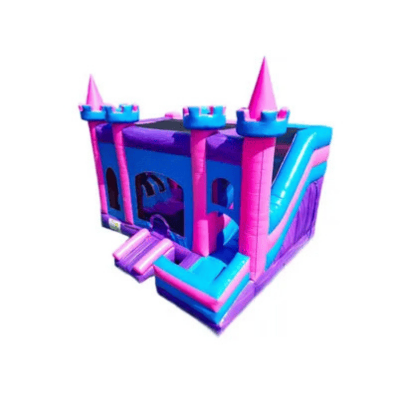 6-in-1 Princess Combo – Royalty-Themed Inflatable Bounce House & Slide Front Left View