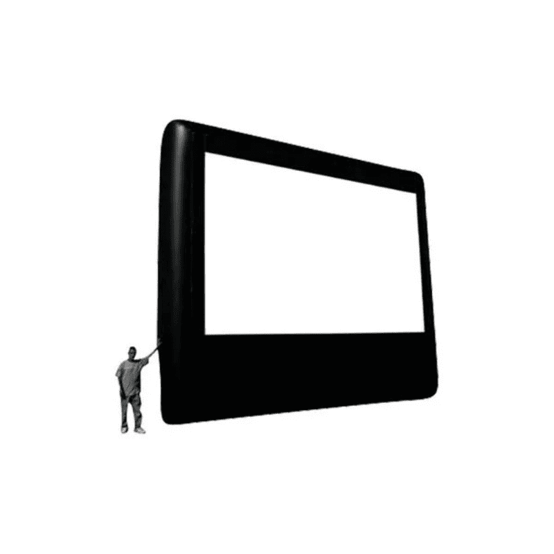 Inflatable Movie Screen – Jumbo Outdoor Cinema Experience for Events Front Right View with Person in Comparison