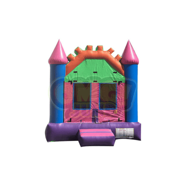 Pink Castle 3 Pink Bounce House - 11x11, 13x13 Front View