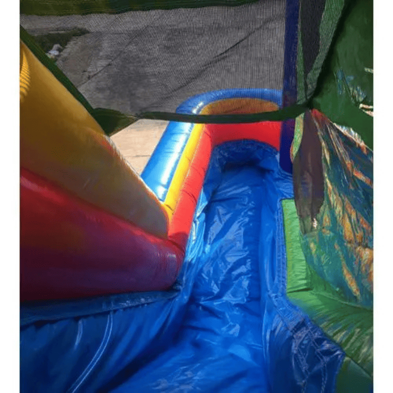 Moonwalk USA Rainbow Castle Bounce House Combo Wet n Dry Slide View