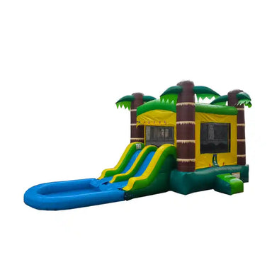 Tropical Bounce House Combo with Water Slide – Inflate-O Jumpers Front Right View