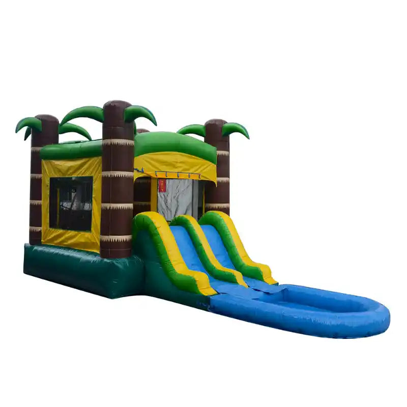 Tropical Bounce House Combo with Water Slide – Inflate-O Jumpers Rear Right View