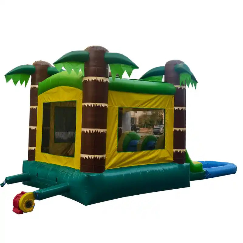 Tropical Bounce House Combo with Water Slide – Inflate-O Jumpers Rear Left View