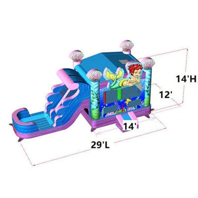 Dimensions view of Mermaid combo with slide and pool