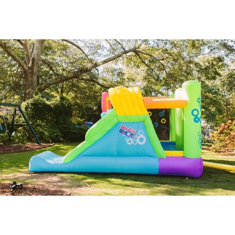 KidWise Double Shot Residential Bouncer Left View in Backyard