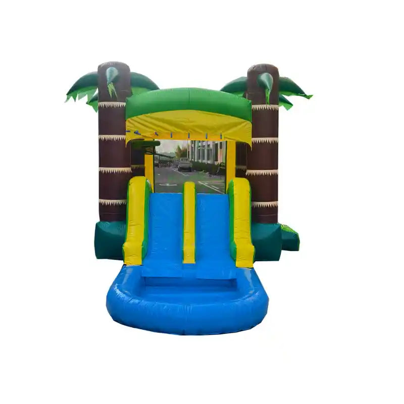 Tropical Bounce House Combo with Water Slide – Inflate-O Jumpers Slide Close View