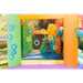 KidWise Double Shot Residential Bouncer Side View with Kid Playing Inside in Backyard