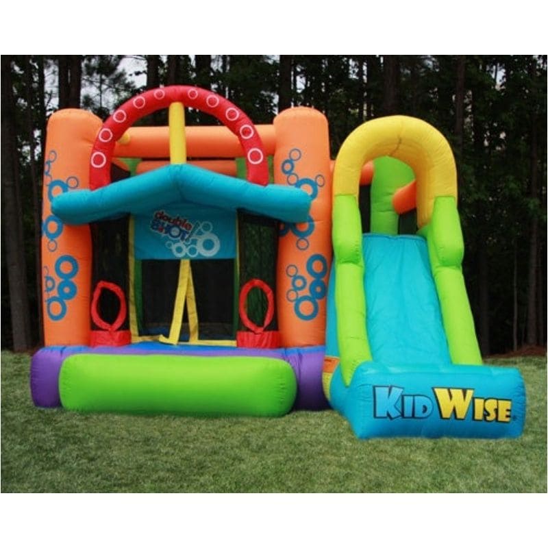 KidWise Double Shot Residential Bouncer Front View in Back Yard Close View