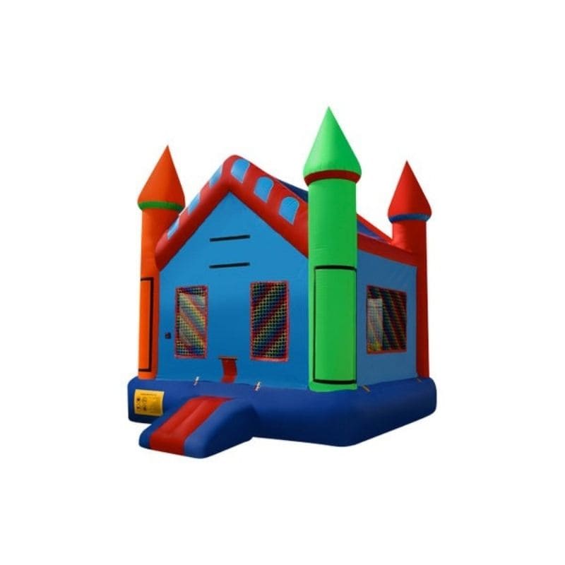Bouncing Angels Rainbow Castle Inflatable Jumper - Commercial-Grade, Wholesale Supplier, 13 ft Bounce House Front Left View