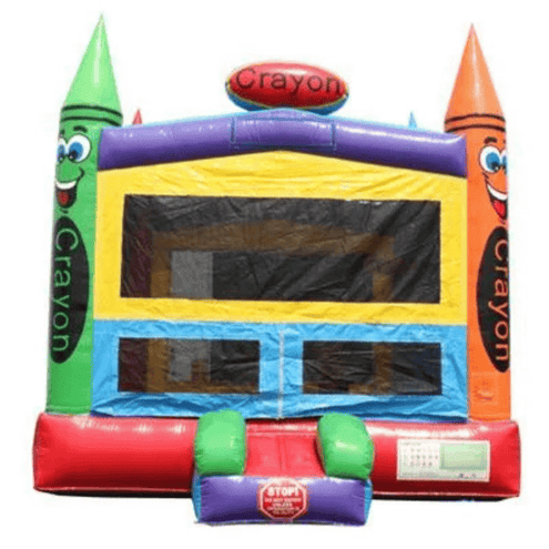Crayon bounce house for sale showing giant crayon pillars and colorful  design