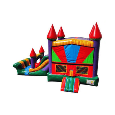 25ft Colorful Rainbow Castle Combo – Bright Inflatable for All Celebrations Front View