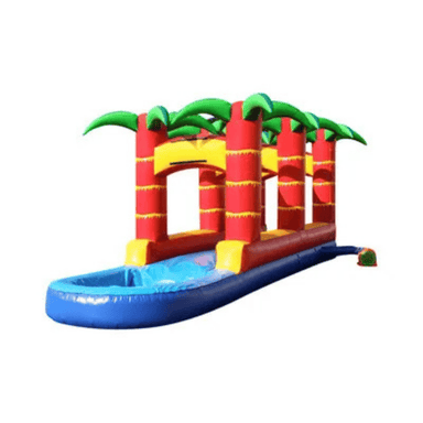 Tropical Red Slip and Slide – Dual Lane Inflatable Water Ride for Hot Days Front Right View