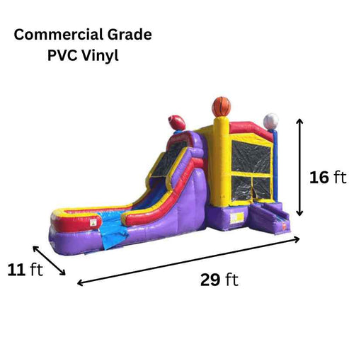 Moonwalk USA Sports Combo Bounce House Wet/Dry dimensions view