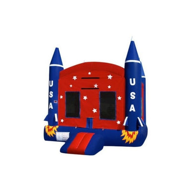 Bouncing Angels Space Ship Jumper - 13 FT Bounce House in Red White Blue Front Left View